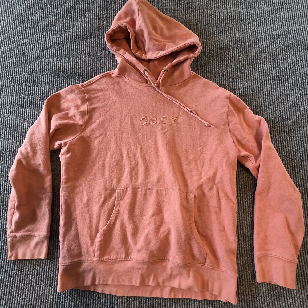 OBEY Pullover Hoodie Women's Size M Peach Color Embroidered Logo